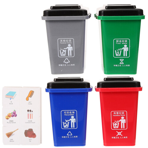 3Sets Durable Plastic Miniature Garbage Bins Kids Environmental Toys 2