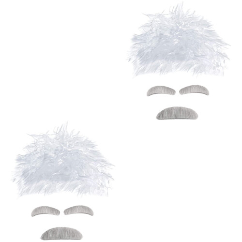 2 Sets Cosplay Wigs Accessories Beard Costume Scientist Eyebrows 2