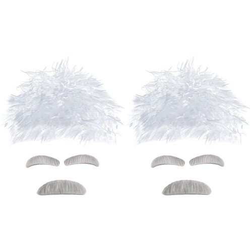 2 Sets Cosplay Wigs Accessories Beard Costume Scientist Eyebrows 1