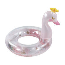 Inflatable Swan Baby Swimming Float, Soft & Skin-Friendly Thickened Pvc Foldable, Cute Animal Pool Float With Colorful Sequins Decoration For Fun In S