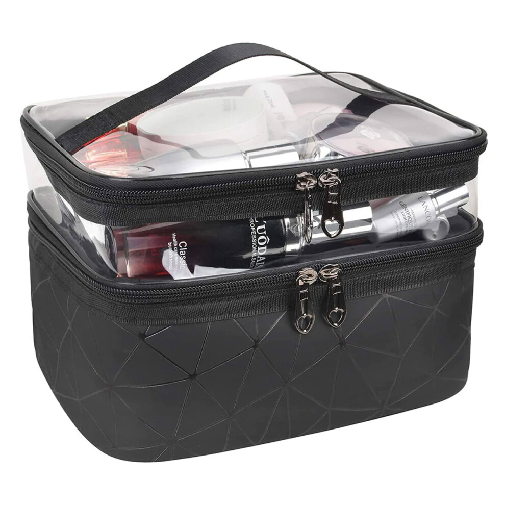 Cosmetic Brushes Holder, Multipurpose Travel Bag With Double-layer Makeup Bag Design, Transparent Top Layer For Easy Access, Sturdy And