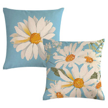 Kissenbezüge für Sofa und Gartenmöbel, Frühlingsblumen im Landhausstil, Türkis, Blau, Weiß, 2er-Set, quadratisch, 45 x 45 cm, Baumwolle