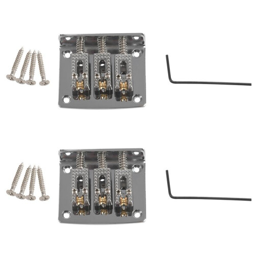 2X 3 String Guitar  String Bridge Bridge Pull String Hard Tail Guitar Bridge Tail 3 String Guitar Replacement Silver