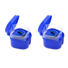 2X Custodia Protesica Blu Scuro, Portaprotesi con Filtro, Scatola da Bagno per Dentiera Scatola di Immagazzinaggio di Denti Finti con Supporto per