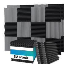 52 Pezzi Pannelli In Schiuma Acustica, 1x12x12 Pollici Pannelli In Schiuma Fonoassorbenti per Pareti, Pannelli Acustici Fonoassorbenti Nero e Grigio