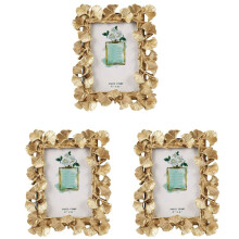 3X Harz Wein Lese Rahmen Gold Ginkgo Blatt Foto Rahmen Ausgangs Dekorationen