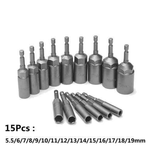 5.5Mm-19Mm Hex Socket Sleeve Nozzles Nut Driver Set Power Screwdriver Handle Tools Power Drills Impact Drivers 2