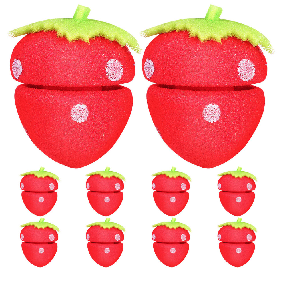 Artibetter 10Pcs Cute Red Strawberry Hair Sponge Rollers Heatless Curling Tool