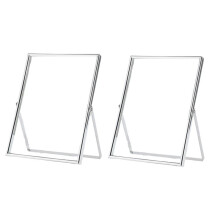Silver Floating Picture Frame Set of 2, Gift Metal Glass Photo Frames, for Tabletop Display Vertically