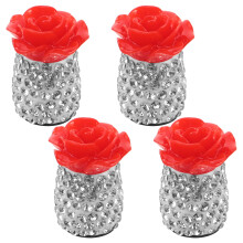 4Pcs Decorative Red Rose Car Tire Valve Caps Bling Rhinestone