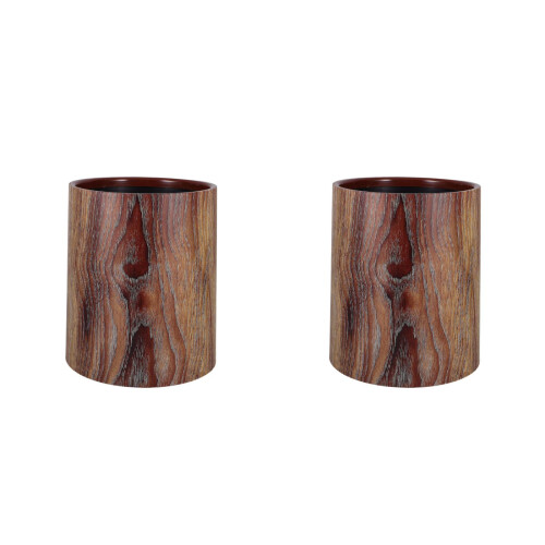 2Pcs Retro Office Trash Can Open Top Plastic Wood Grain Waste Bin 2
