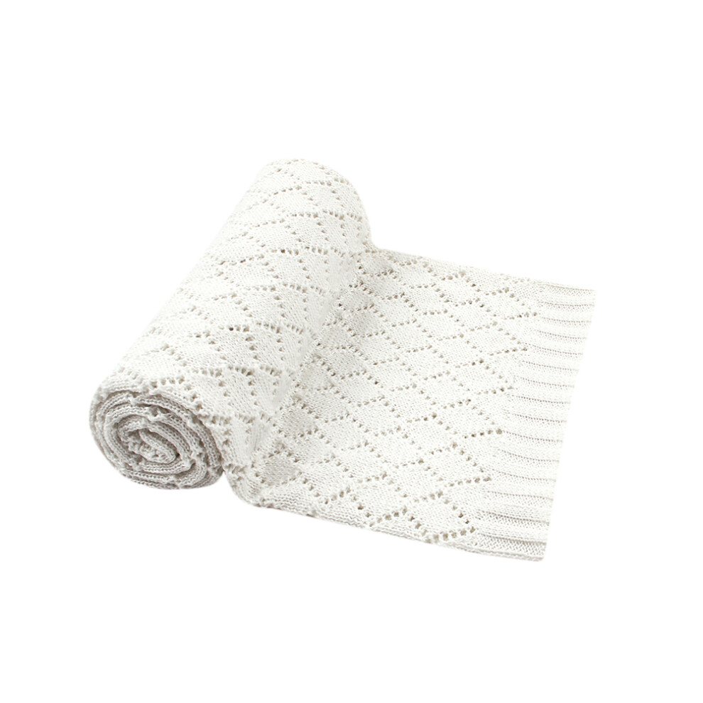 3Pcs Baby Stroller Blanket Knitted Hollow Design Warm And Cozy White Vaguelly