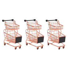 3X Double Layers Shopping Cart Model Wrought Iron Supermarket Trolley Metal Rose Gold Storage Basket Rose Gold