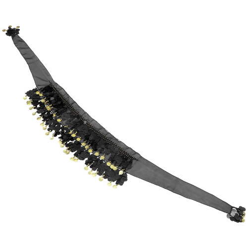 2Pz Gonna E Sciarpa Nera Danza Con Paillettes Comoda E Regolabile
