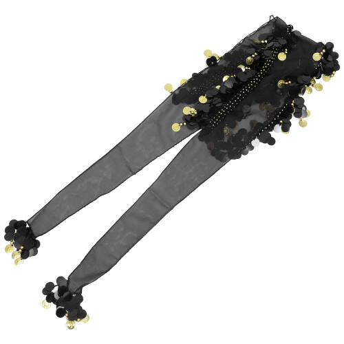 2Pz Gonna E Sciarpa Nera Danza Con Paillettes Comoda E Regolabile 2