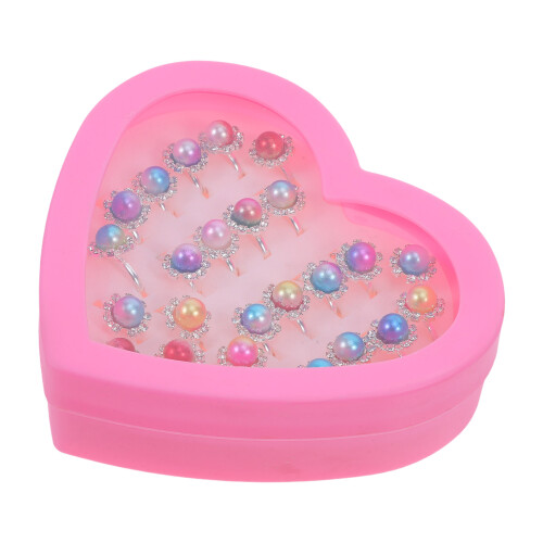 1Set Anelli Bambina Regolabili Con E Strass Cuore