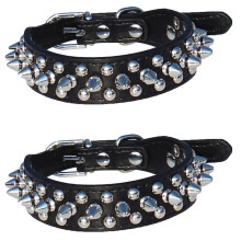 2X Collar de Cuero para Perro Claveteado Tachonado 1 Pulgadasancho para la Pequena / X-Razas Pequenas y Cachorros (Negro, S: para Cuello 6-8 Pulgadas)