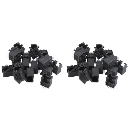 40Pcs Rj45 8P8C Computer Internet Network Pcb Jack Socket Black