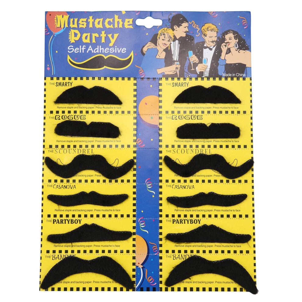 Typecat 12 Pack Self Adhesive Assorted Fake Moustache / Mustache Set Fancy Dress Party Birthday Stylish