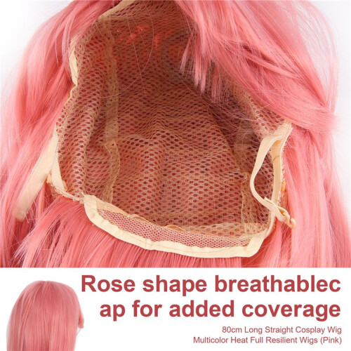 80Cm Lange Gerade Cosplay PerüCke Multicolor WäRme Voll Elastische PerüCken (Rosa) 2