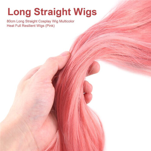 80Cm Lange Gerade Cosplay PerüCke Multicolor WäRme Voll Elastische PerüCken (Rosa) 1