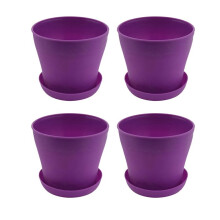 4X Plastkruka för Blomkruka med Fatbricka Rund Glansig Trädgårdsinredning, Lila övre Kaliber -, 14 cm / 5,51 Tum