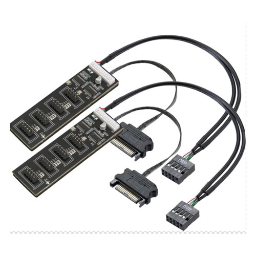 2Pcs 9Pin USB Header Splitter with  Power Cable,Internal USB Hub Extension USB 2.0 Splitter Connector
