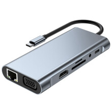 Dock 11 in 1 Tipo C Hub USB 3.0 Splitter Adattatore Multiporta 4K  Compatibile RJ45 /TF VGA PD Jack Audio Porta Ethernet