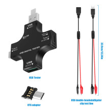 USB C-Tester, 2 im 1-USB-Tester-Farbbildschirm Typ C IPS-Digitalmultimeter, Spannung, Strom, Leistung, Widerstand, Temperatur, mit