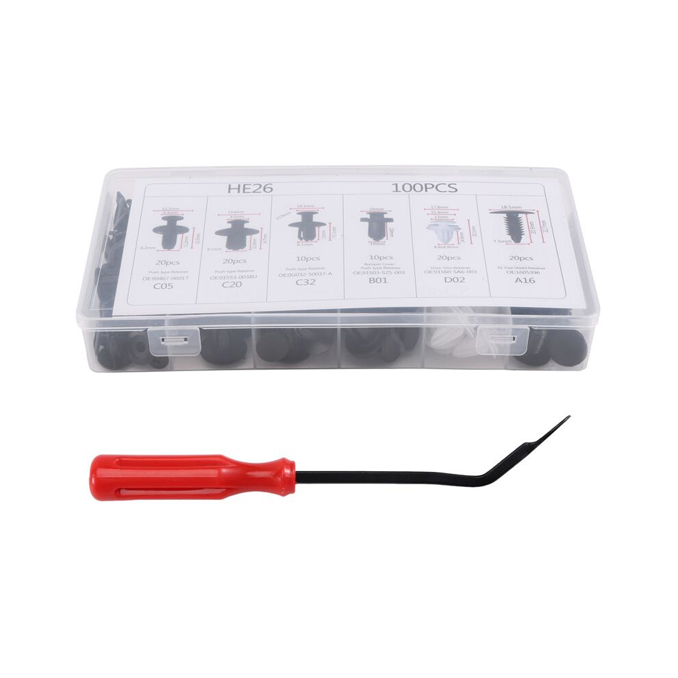 100Pc Plastic Rivets Fastener Bumper Push Clips W / Removal Tool For 6031838152412
