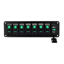 Car Waterproof Marine Boat Rocker Panel 8 Gang 12V/24V Circuit Breaker Dual USB Slots Light Button