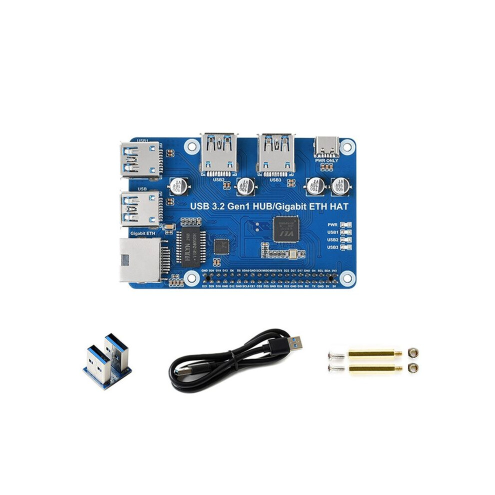 Waveshare For Raspberry Pi Usb Hub Expansion Board Usb 3.2 Gen1 Hub Gigabit Eth Hat Driver-Free For Raspberry Pi 4 4713156948930