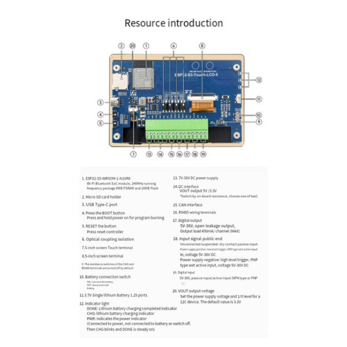 ESP32-S3 5-Tums Kapacitiv Pekskärmsutvecklingskort, 32-Bitars LX7 Dual-Core-Processor, Stöder WiFi och BLE 2