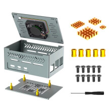 Aluminum Case for Raspberry Pi 5 Includes 4010 PWM Fan, Copper Heatsinks for X1000/X1001/X1003/N04/N05 PCIe Boards