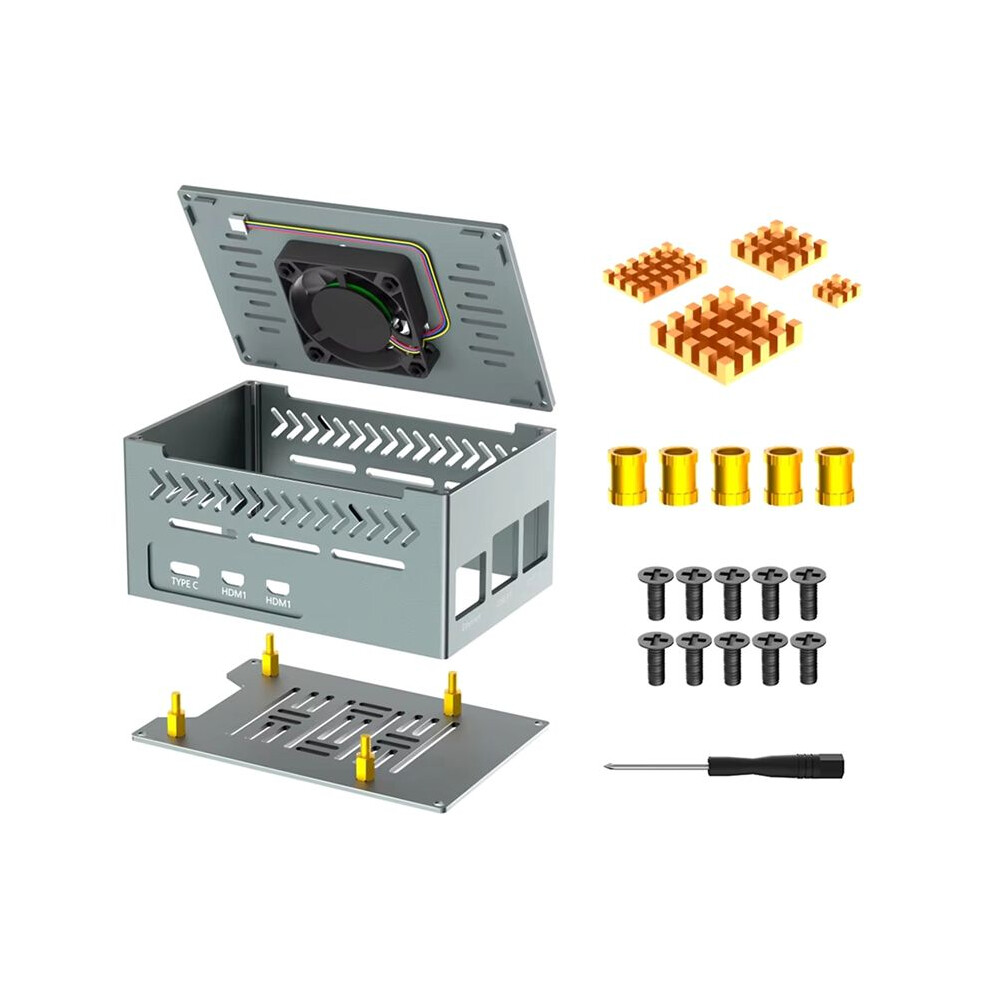 Aluminum Case For Raspberry Pi 5 Includes 4010 Pwm Fan, Copper Heatsinks For X1000/X1001/X1003/N04/N05 Pcie Boards 6032982830805