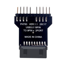 Moderkort USB3.0 19PIN Till 2-Portars USB2.0 9PIN Converter Adapter för Vattenkylning RGB Ljus Fläkthastighetsmätning