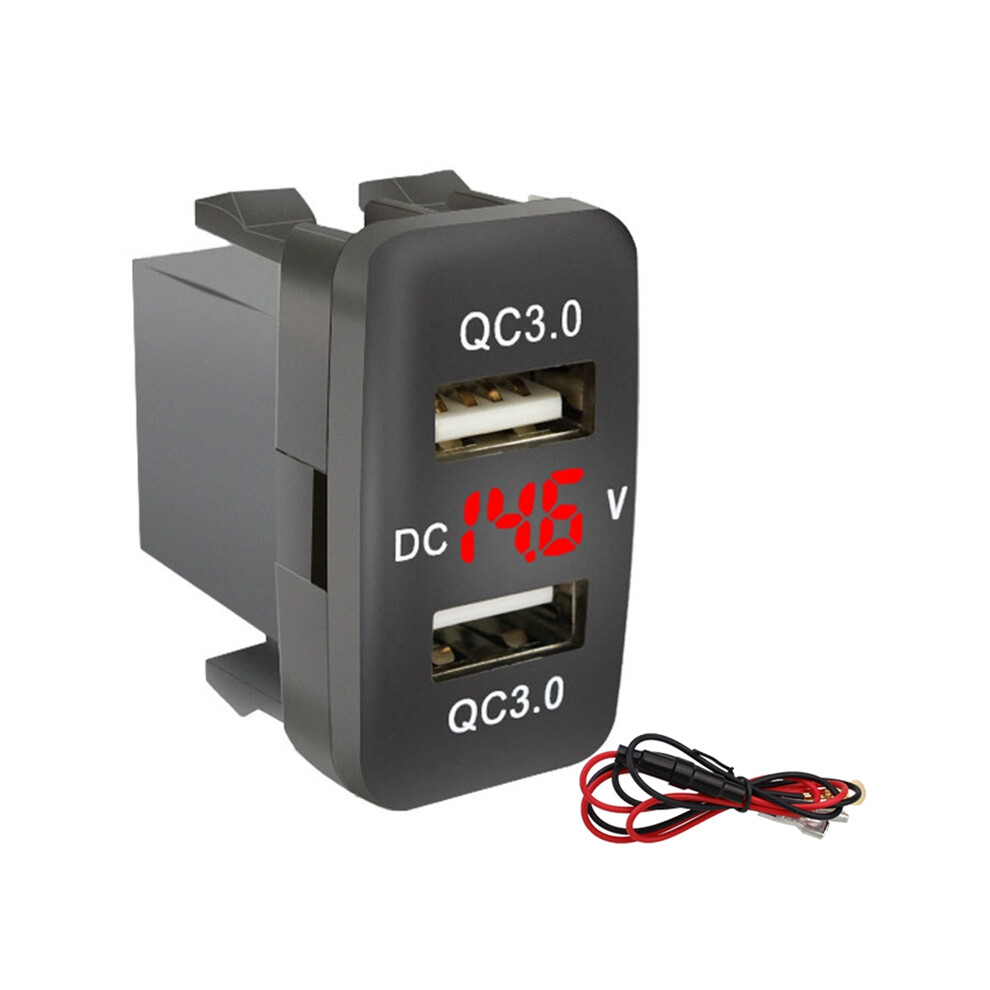Car Dual Usb3.0 Fast Charge With Display Voltmeter And Voltage Car Charger For Black/Red 4713394350816