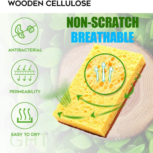 Natural Plant Based Scrub Sponge 8 Pack, Fiber Scrubber Sponge with Non Scratch Biodegradable Compostable Sponges 2