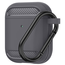 Carbon Fiber Earphone Cases for AirPods 2 1 Cute Case Soft TPU Shell Shockproof Cover with Keychain,Gray