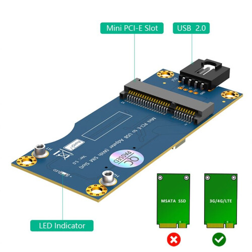 Adaptateur  PCI-E Vers USB avec Emplacement pour Carte SIM pour Module WWAN/LTE 2
