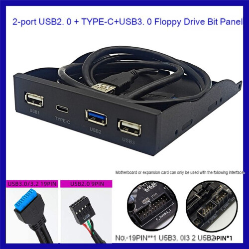 Painel de Unidade de Disquete USB3.2 GEN1 TYPE-C HUB de 3,5 Polegadas 19PIN para Porta C Plug-In ReversíVel 5Gbps 1