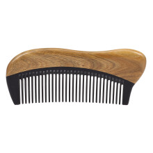 Natural Green Sandalwood Hair Comb - No Static Wooden Fine Tooth Black Horn Comb (Green sandalwood)