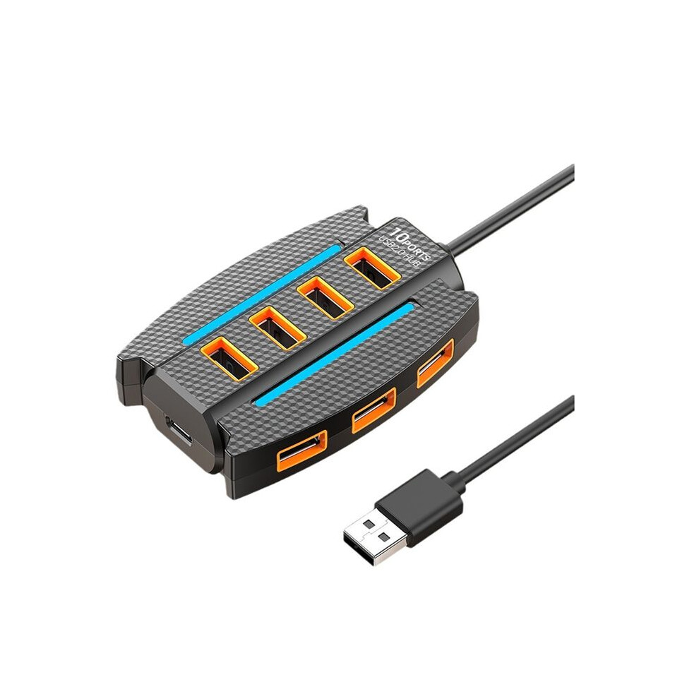 1.2 M Usb Hub 10 Port Usb 2.0 Splitter Card Reader Usb Expander For Laptop Pc Keyboard Mouse Hard Disk Flash Drive Black 6033461048360