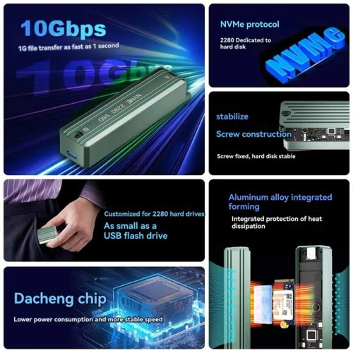 Case Esterno per SSD M.2 NVME, Adattatore per Hard Disk NVME USB3.1 da 10 Gbps, Supporta 2280 1
