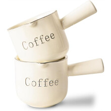 Espresso Cups, Ceramic Measuring Cup, 90ML Cup with Handle, Shot Cup with V-Shaped Mouth, Pitcher for Espresso Making