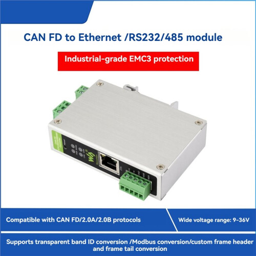 Waveshare CAN FD ETH RS232/RS485 Bidirectional Converter CAN 2.0A/B Supports 5 Conversion Modes 1