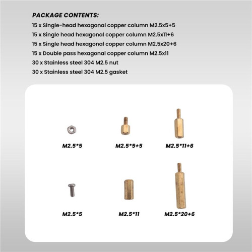 120Pcs Installation Tool for Raspberry Pi 4 Model B/3B+/3B M2.5 Series Hex Brass Column/Nuts+Screws Accessories Kit