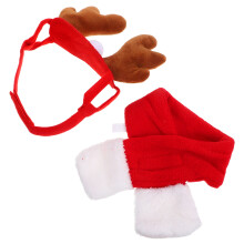 8Sets Weiches Pet Weihnachtsoutfit Rentier Kopfband Und Warmer Schal