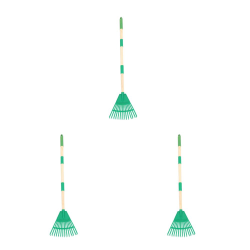 3Pcs Plastic Handle Rake Green Small Yard Cleanup Tool Detachable 2