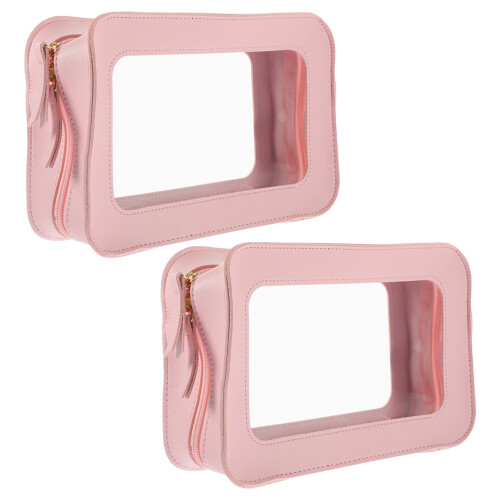 10Pz Borsetta Cosmetici Trasparente PVC Rosa Portatile Multiuso 2
